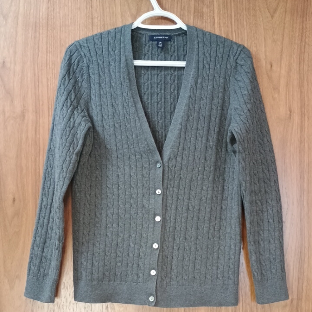 LANDS END Cable Knit Cardigan Sweater S-M